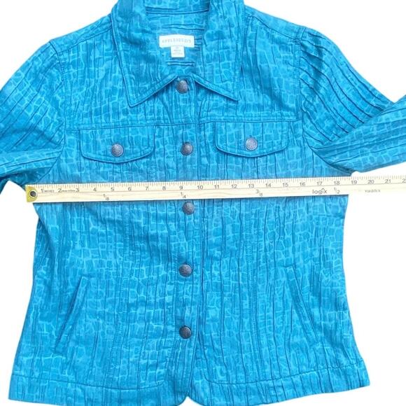 Appleseed’s Women’s Size 10 Cropped Jacket Teal Textured Button Front Pockets - Picture 2 of 4